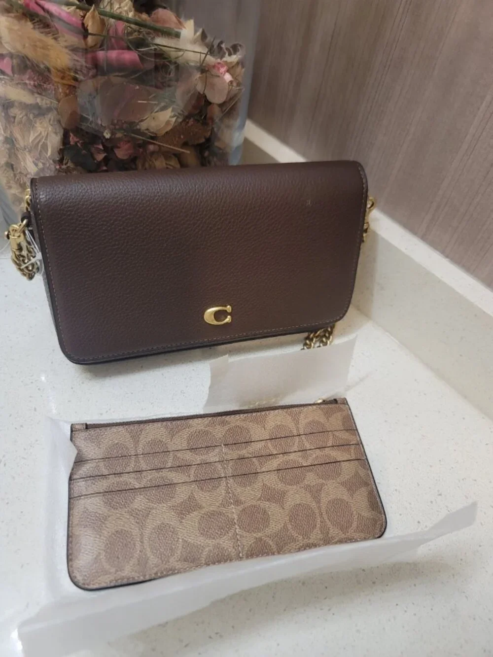 Coach Mila Crossbody Leather Maple Brass Hardware Removable Pouch NWT New